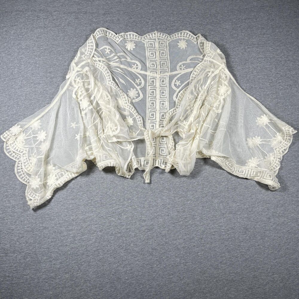 Kimono Cardigan Womens One Size Cream Romantic Sheer Embroidered Lace Wrap Top